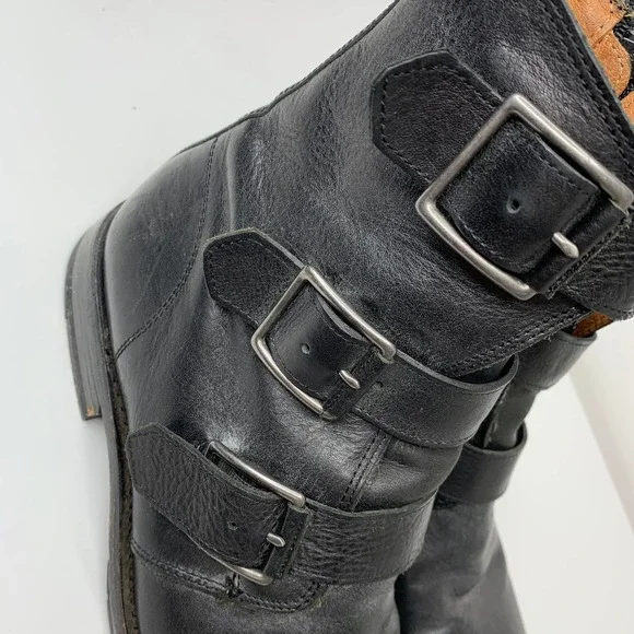 Frye Natalie Triple Buckle Ankle Short Boots Black Booties Womens 8 - Picture 9 of 16